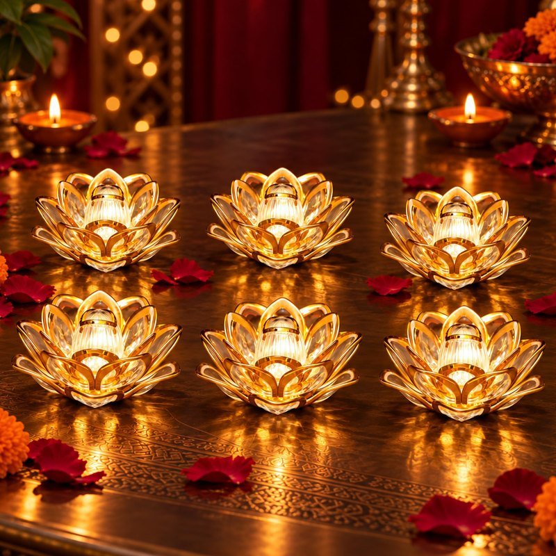 Water-Sensor Flameless Golden LED Diyas — Festive Trial Pack of 6